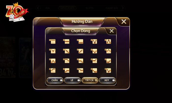 Trong game kim cương Zowin có tổng cộng 20 dòng cược