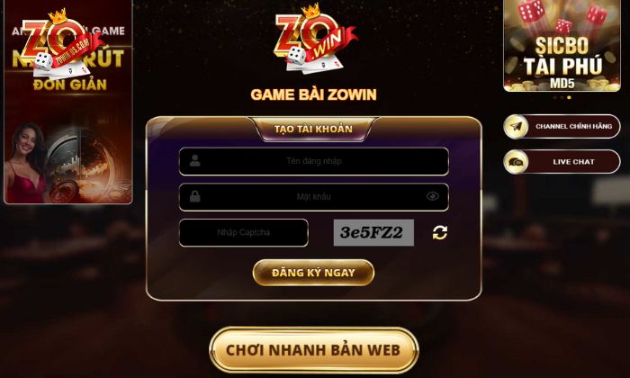 Đăng ký tài khoản game tại Zowin hoàn toàn miễn phí