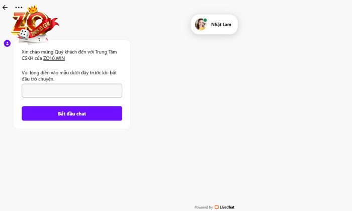 Liên hệ Zowin nhanh chóng qua LiveChat