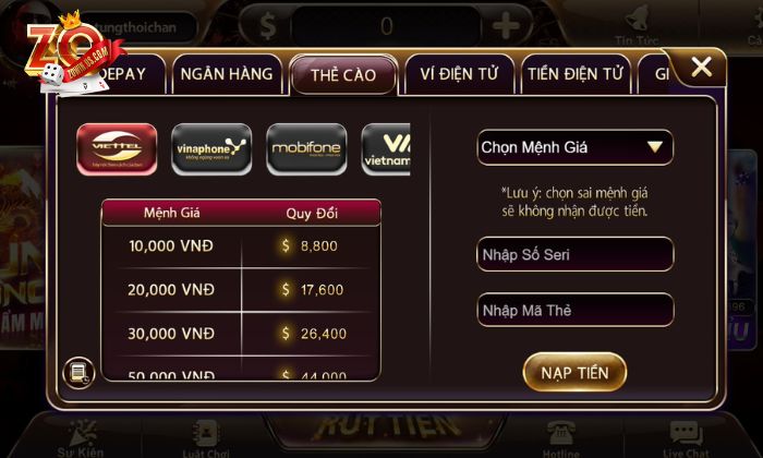 Nạp tiền qua thẻ cào cũng rất hữu ích