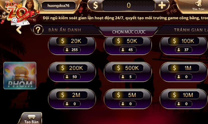 Chơi Phỏm ăn tiền thật tại Zowin