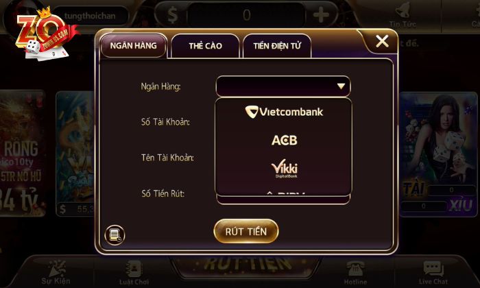 Cổng game cung cấp 3 hình thức rút tiền cho khách hàng