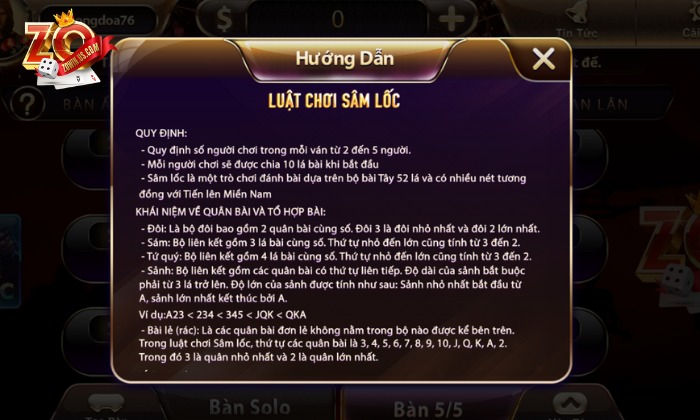 Quy tắc chơi được trình bày trong game